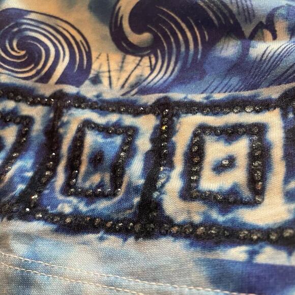 Versace Collection T-Shirt Rhinestone Blue Wave 42 UK 10 US 6 S Runway Baroque - Picture 8 of 9